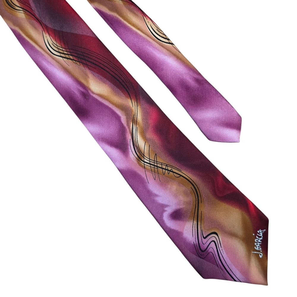 J. Garcia Mens OS Tie Magenta Smoke Signal Abstract Silk Collectors Edition